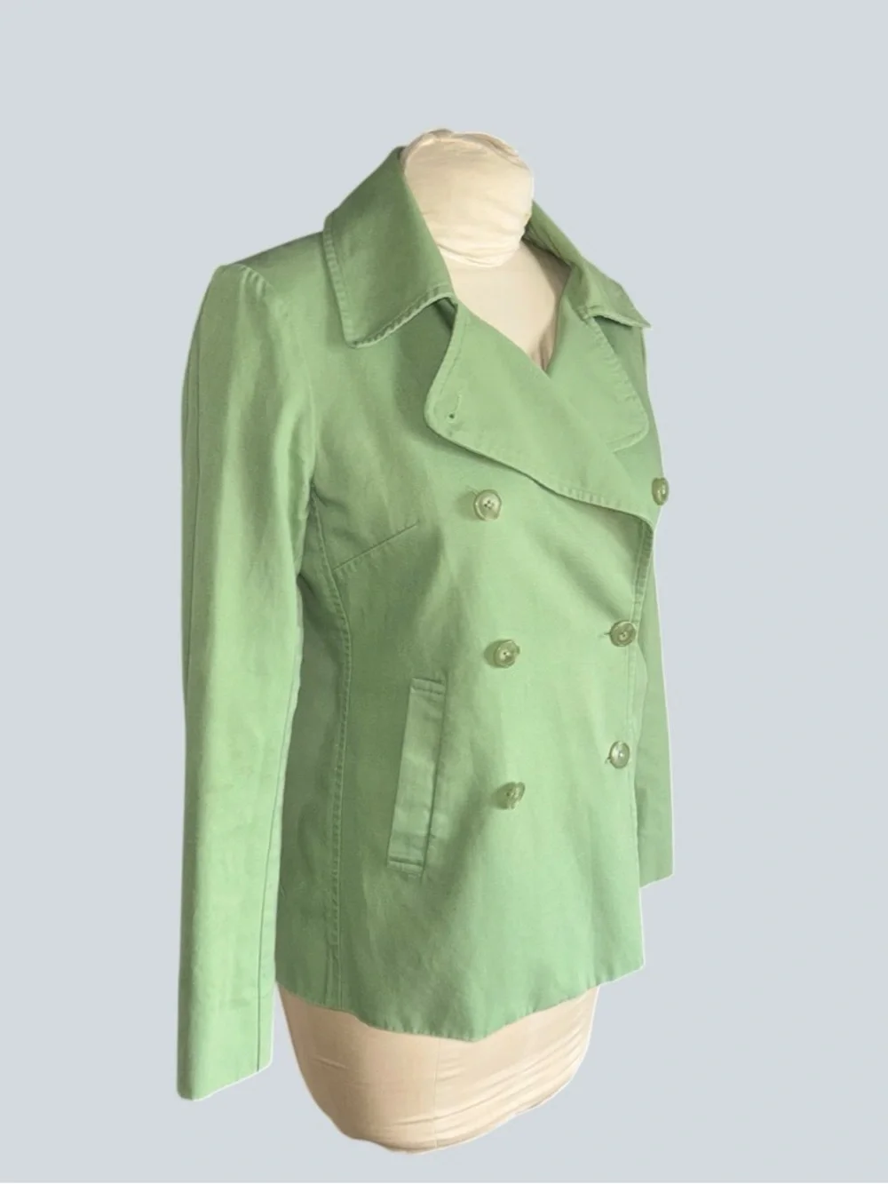J. Crew Women’s Green Cotton Double Breasted Pea Coat Lined Size M Vintage Y2K - Picture 5 of 8
